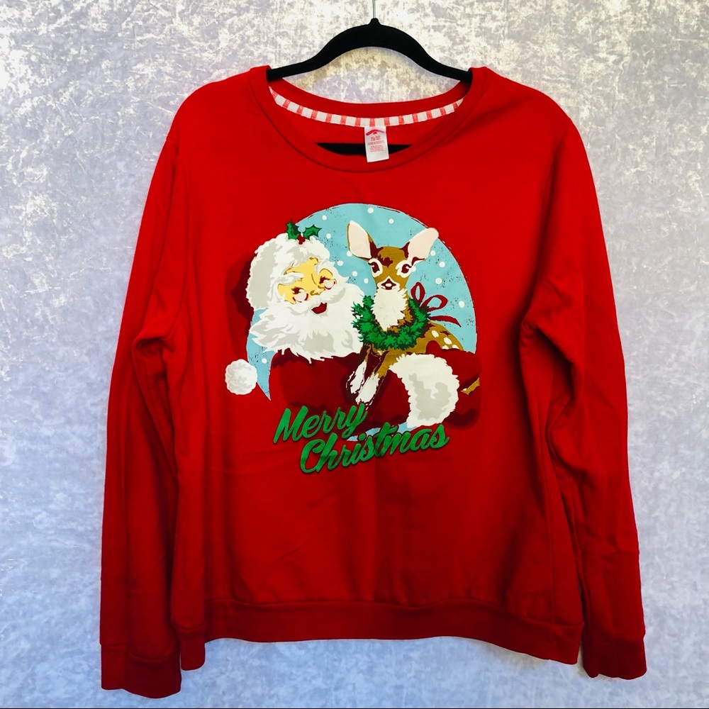 Holiday Time Santa Claus and Reindeer Red Sweater Size XL 16-18
